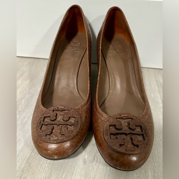 Tory Burch Sally leather wedge bison brown sz 10.5 - Picture 7 of 9